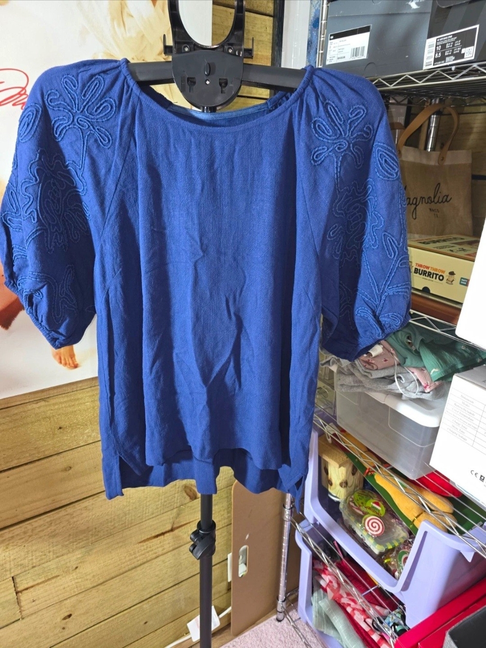 Umgee Royal Blue Embroidered Puff Sleeve Top
